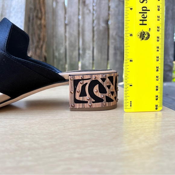 Rene Caovilla Satin Crystal & Wood Embellished Thong Sandal Heels Sz 37.5 Italy - Picture 13 of 16